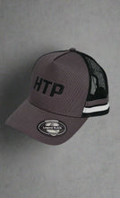 Load image into Gallery viewer, Gray cap with black logo and text on a white background