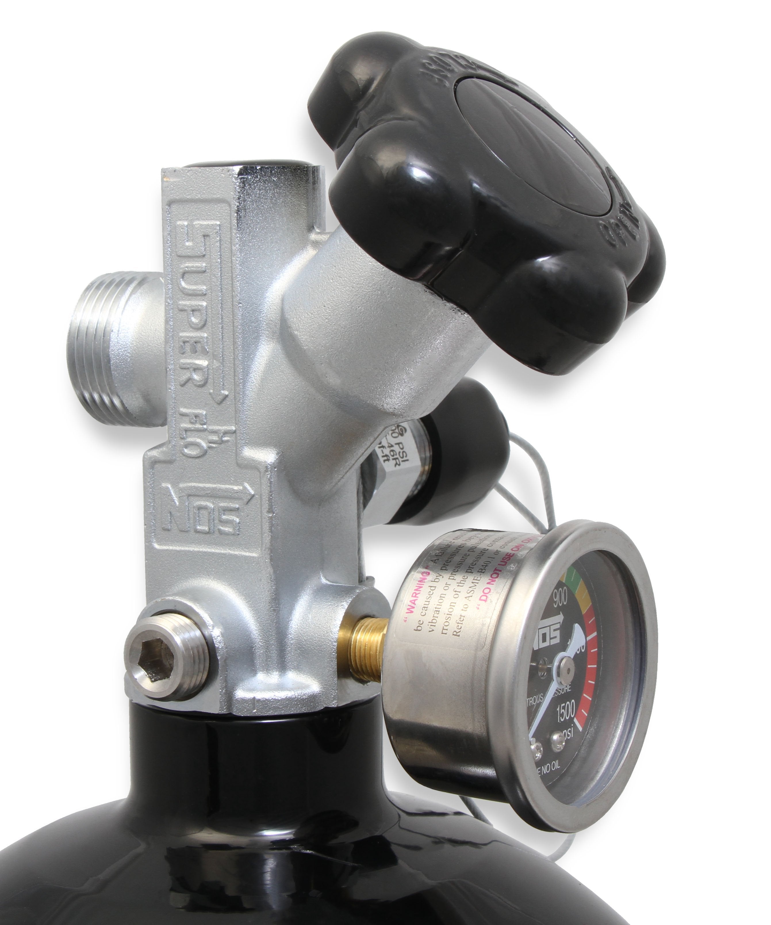 NOS 10 lb Nitrous Bottle With Black Finish & Super Hi Flo Valve - Includes Racer Safety Blow-Off & Gauge
