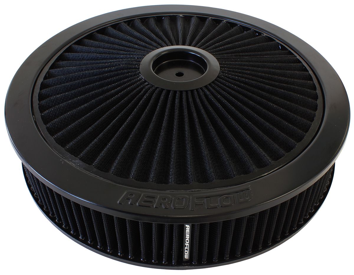 Aeroflow 14" x 3" Full Flow Air Filter Assembly, Black 1-1/8" Drop Base.