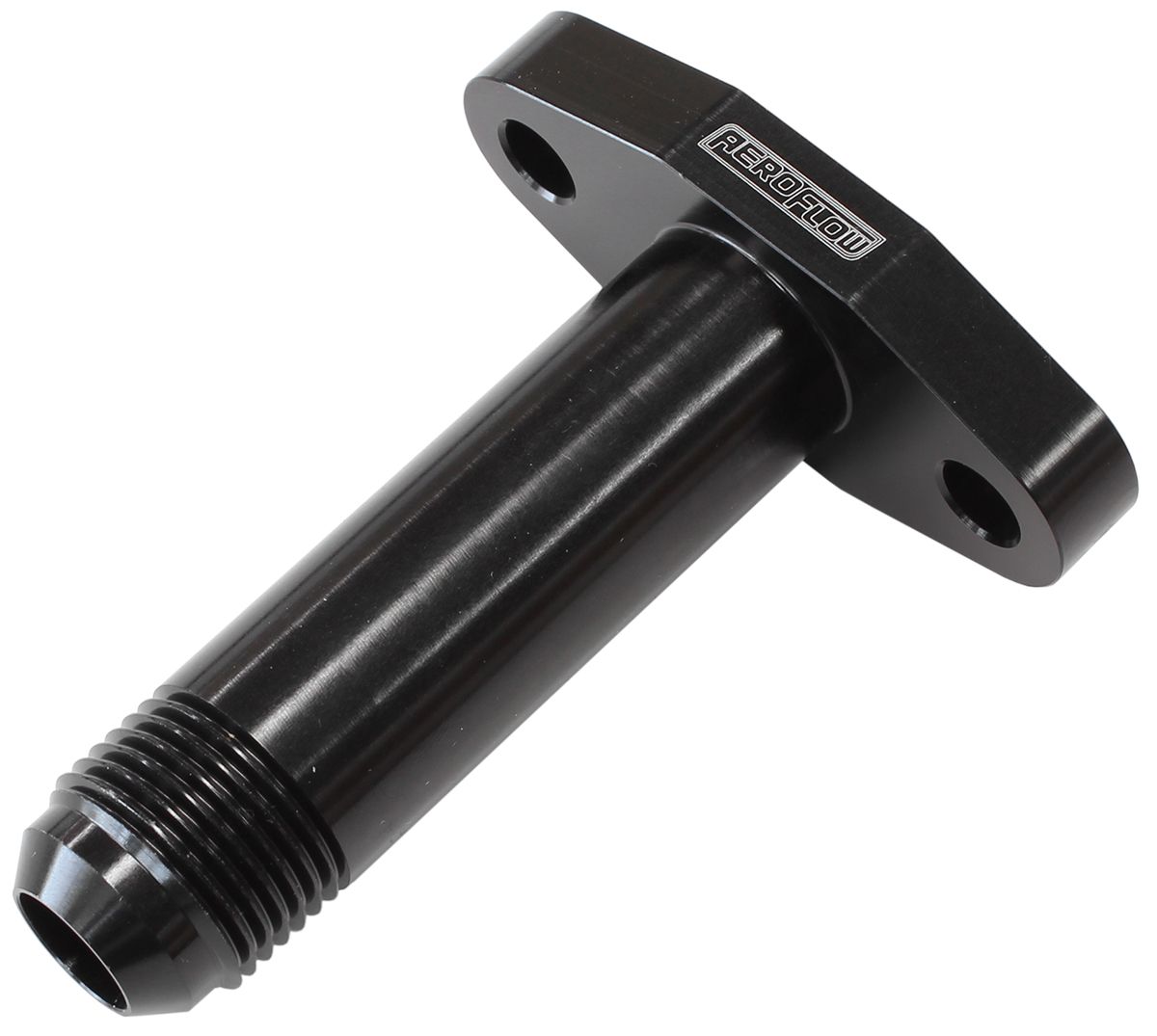 Aeroflow Turbo Drain Adapter  -10AN Male outlet, 51mm bolt centre, Black Finish
