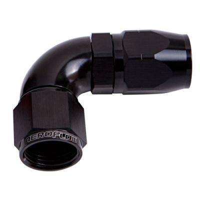 Aeroflow 500 / 550 Series Cutter Style One Piece Full Flow Swivel 90° Hose End. Suits 100 & 450 Series Hose