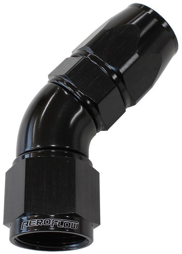 Aeroflow 200 / 570 Series PTFE 45° Hose End, Black Finish. Suits 200 & 250 Series Hose