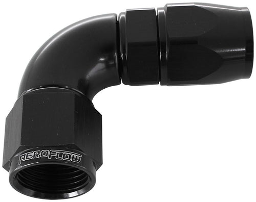 Aeroflow 200 / 570 Series PTFE 90° Hose End, Black Finish. Suits 200 & 250 Series Hose