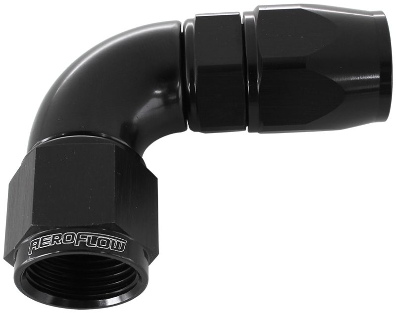 Aeroflow 200 / 570 Series PTFE 90° Hose End, Black Finish. Suits 200 & 250 Series Hose