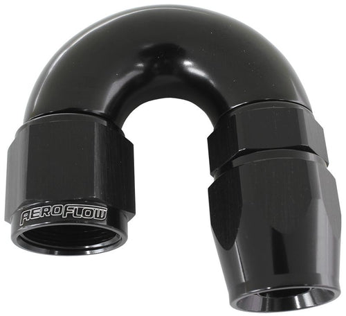 Aeroflow 200 / 570 Series PTFE 180° Hose End, Black Finish. Suits 200 & 250 Series Hose