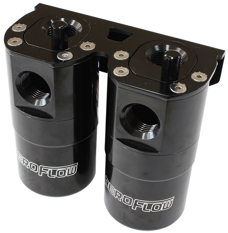 Aeroflow Billet Universal catch Can, Dual Air / Oil Separator, Black Finish