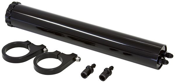 Aeroflow Billet Aluminium Radiator Over Flow Tank - Black Includes 5/16" Barb Fittings & Mounts. 13" (325mm) Height x 2" (50mm) Diameter