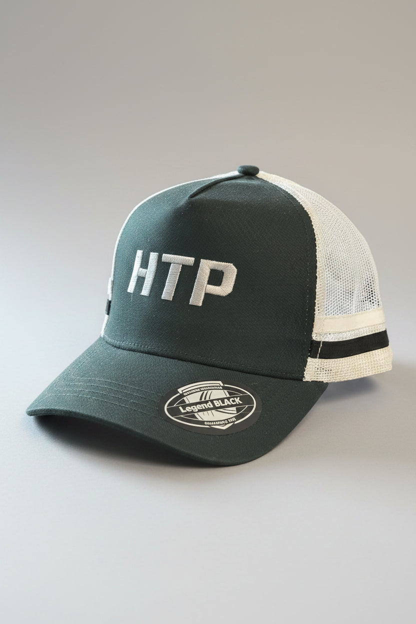 Black and white cap with 'HTP' logo