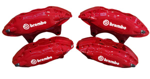 Four red Brembo brake calipers 