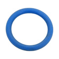 Blue rubber ring with a white logo on a white background