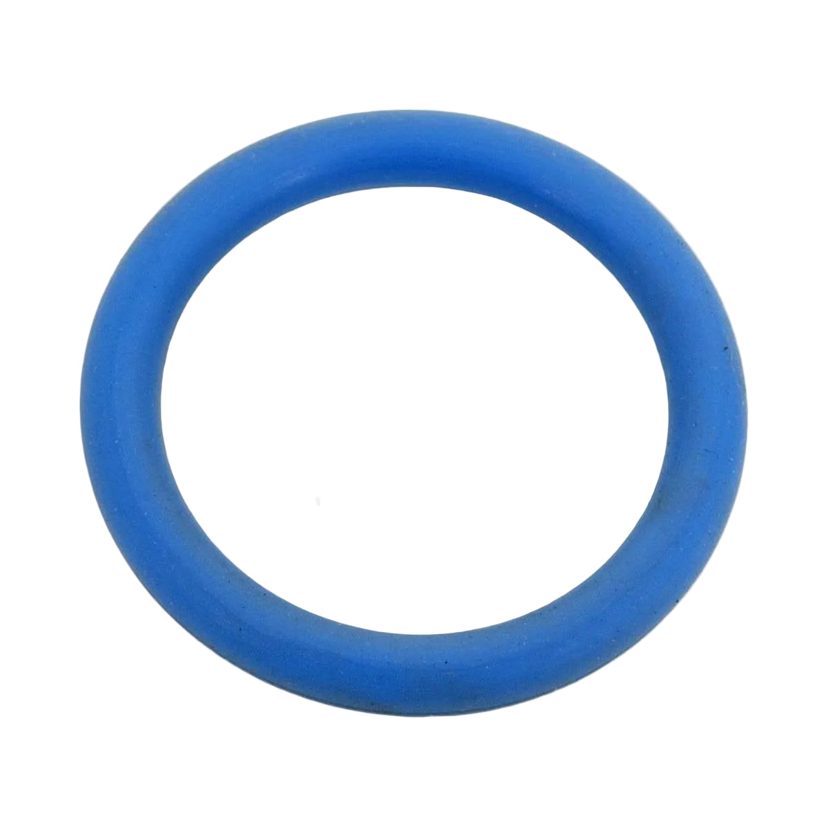 Blue rubber ring with a white logo on a white background