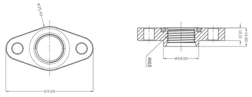 Aeroflow Turbo Drain Adapter  -10AN ORB outlet, 51mm bolt centre, Black Finish