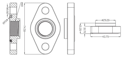 Aeroflow Turbo Drain Adapter  -10AN ORB outlet, 52.4mm bolt centre, Black Finish
