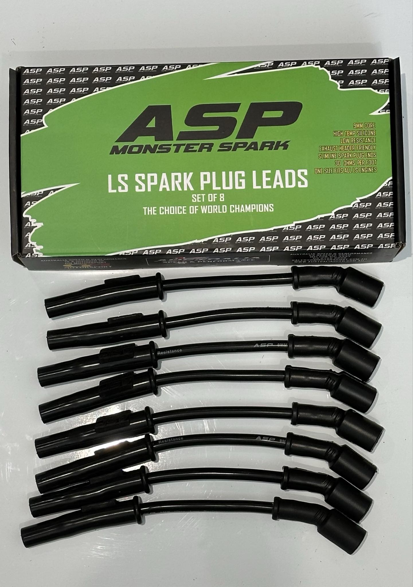 ASP Monster Spark Ignition Lead Set, 9mm Core Suit All LS Engines, Black