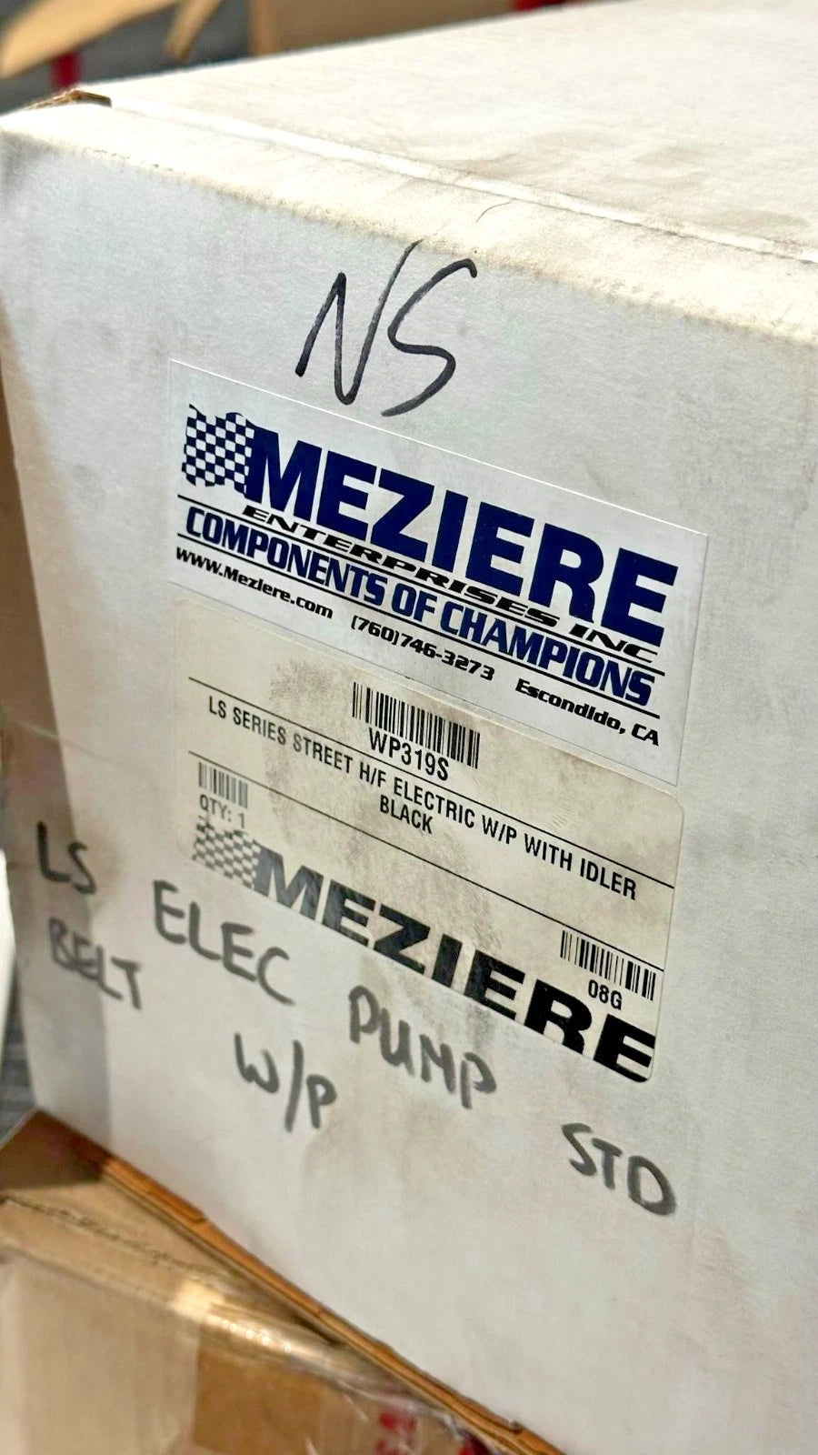 Meziere Electric Water Pump WP319S GM LS, High Flow Idler Black 55GPM Standard