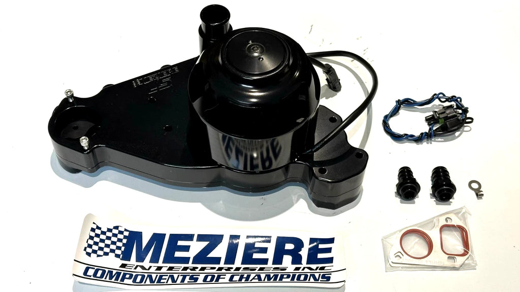 Meziere Electric Water Pump WP319S GM LS, High Flow Idler Black 55GPM Standard